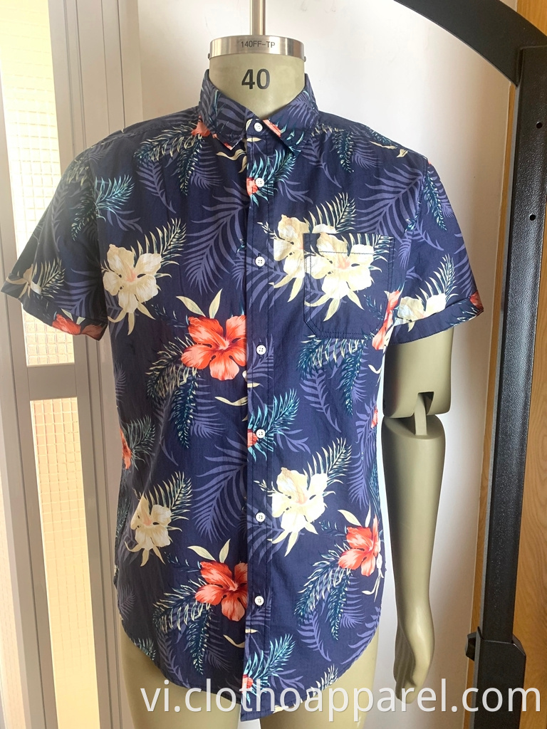 Men's Short Sleeve Print Cotton Shirt